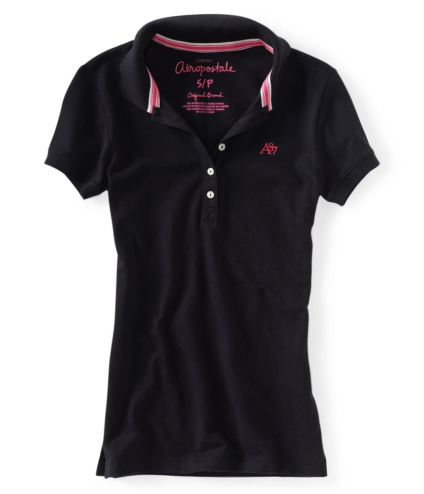 AEROPOSTALE WOMENS SOLID A87 POLO 5 BUTTON PIQUE STRETCH SCHOOL UNIFORM